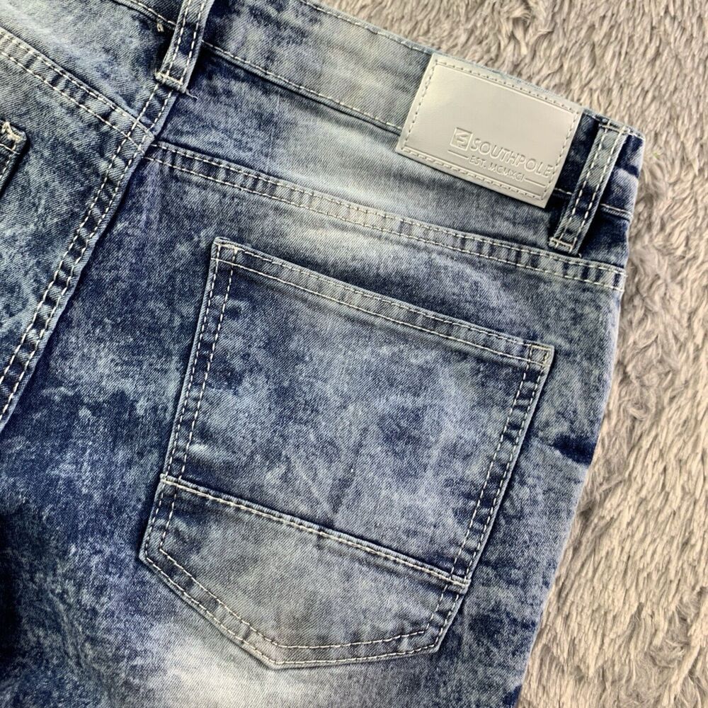 Southpole Jeans Mens 30x30 Blue White Skinny Stonewashed Moto Streetwear Y2k
